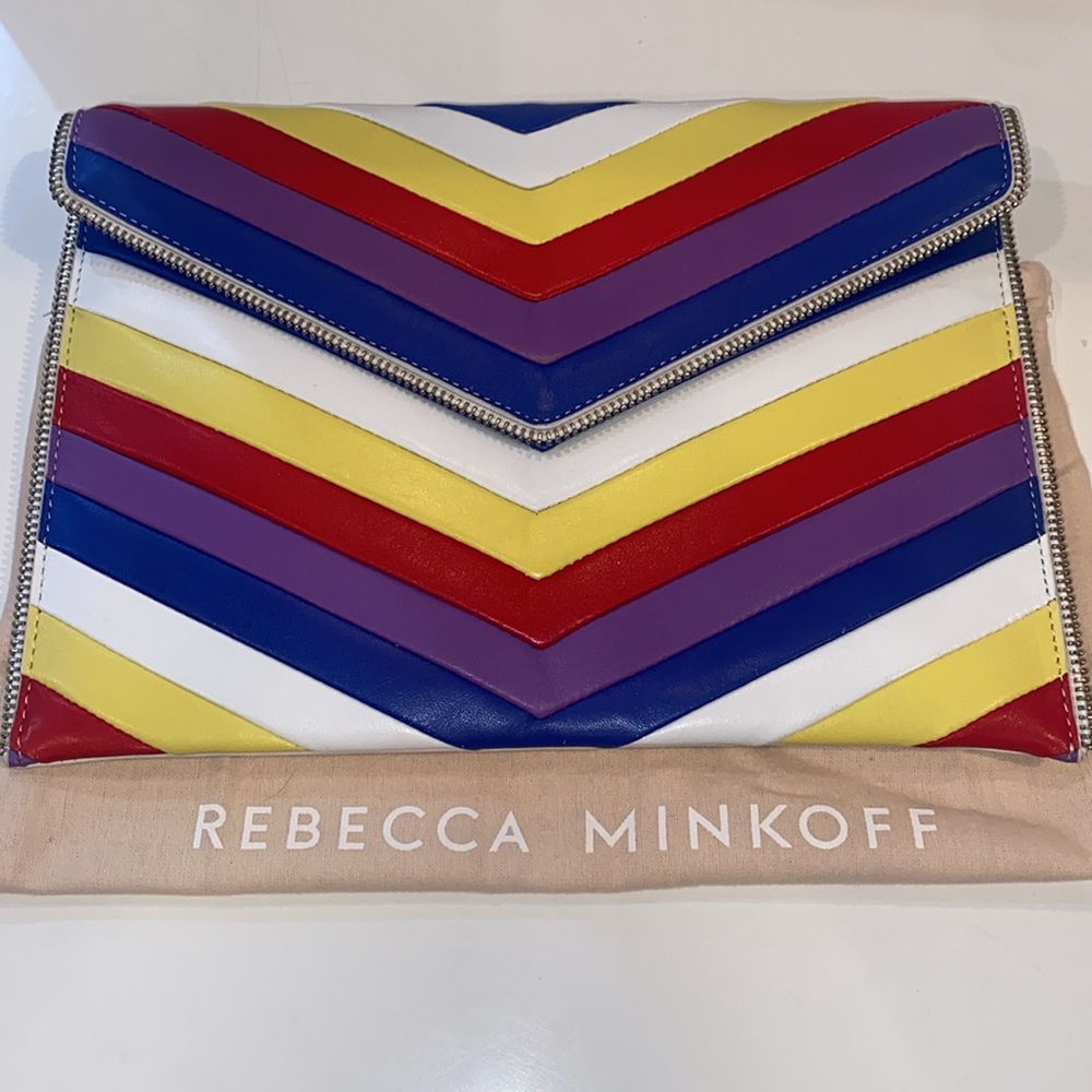 Rebecca Minkoff Rainbow Chevron Quilted Leather Love Envelope Clutch Bag VGUC